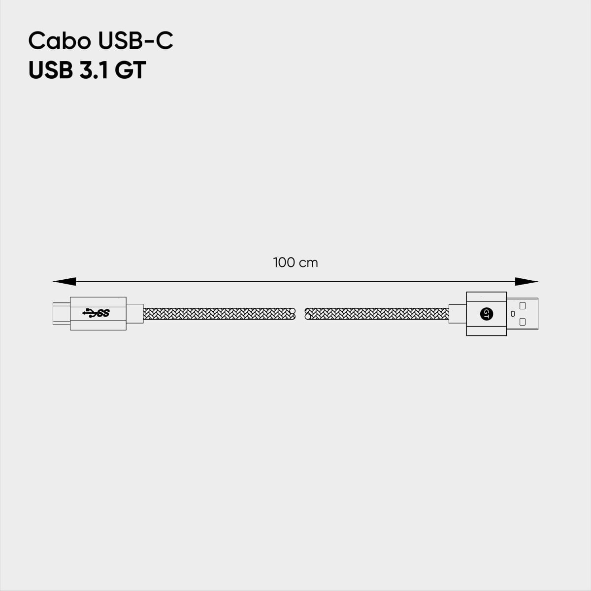 Cabo-USB-C-para-USB-3.1-Nylon-1m-Cinza