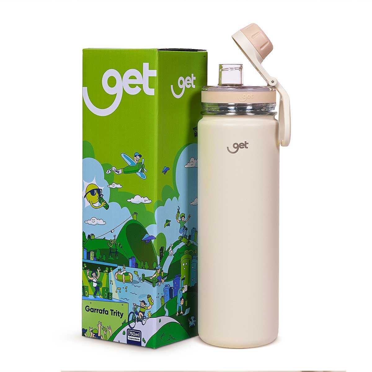 Garrafa-Termica-Inox-Get-Trity-750ml-Creme-para-Bebidas-Quentes-e-Frias-com-Tampa-Bico-e-Base-Emborrachada